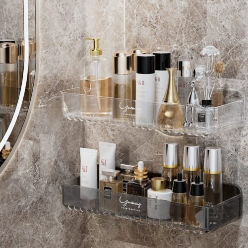 PET bathroom rack wash table cosmetic storage box on the wall bathroom storage rack toilet finishing appliances - Image 4