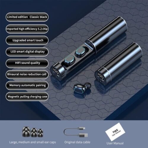 N21 wireless Bluetooth headset pull tube touch LED display binaural in ear mini sports universal - Image 3