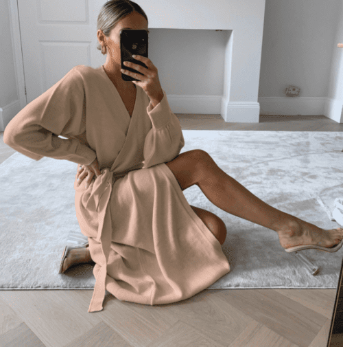 DICLOUD Long Women Knitted Wrap Dress Autumn Winter Oversize Elegant Day Dress Sexy V Neck Knitwear Robe 2020 Ladies Clothes