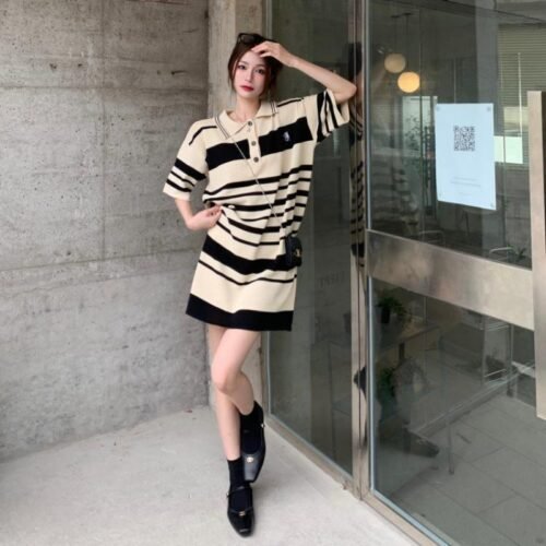 Knite Clothes For Lady Solid Korean Casual Loose Short Sleeve Long Tshirt Dress - Image 6