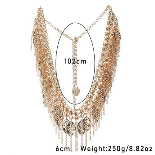 Heavy Industry Waist Chain Multi layered Golden Leaf Tassel Belt - Image 5