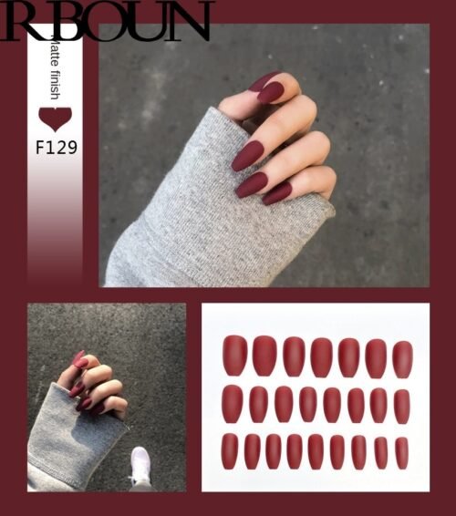 Nail Art Fake Nails Stiletto Tips Clear Press on Long False with Glue Coffin Stick Display Full Cover Artificial Designs Matte - Image 2