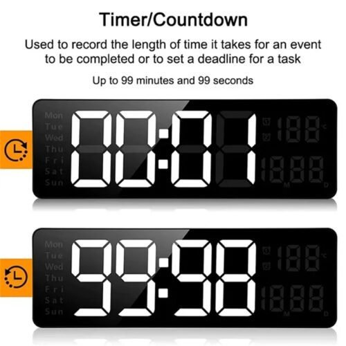 Wall Clock Digital Large LED Wall Mounted Remote Remote Control Date Week Temperature Clock Dual Alarms Gym Big Wall Clock - Image 8