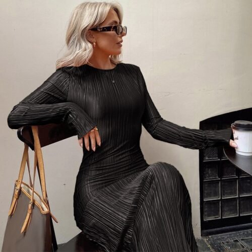 Women Fashion Long Sleeve Streetwear Bodycon Orange Midi Dress  Autumn Clothes Wholesale Items For Business - Image 7