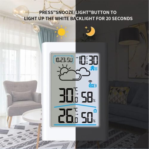 Digital Weather Station Indoor Outdoor Hygrometer Thermometer Wireless Weather Forecast Sensor Alarm Clock Date Backlight - Image 5