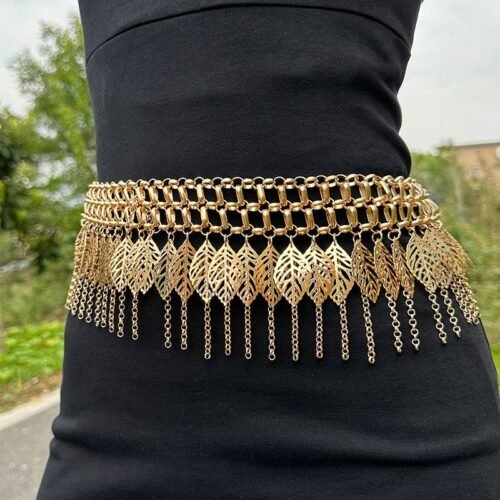 Heavy Industry Waist Chain Multi layered Golden Leaf Tassel Belt - Image 6