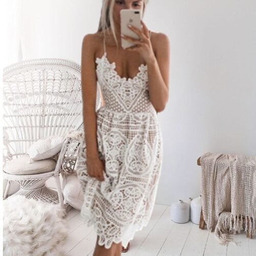 Dress women sexy lace halter plus size christmas vintage  woman clothes white party dresses club gothic summer - Image 2