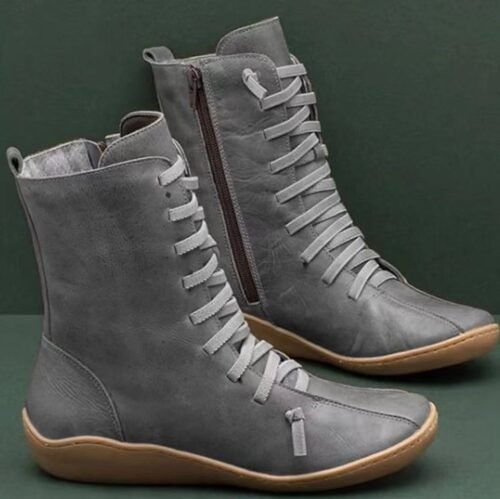 New lace-up side zip lady boots Flat casual shoes low Doc Martens - Image 3