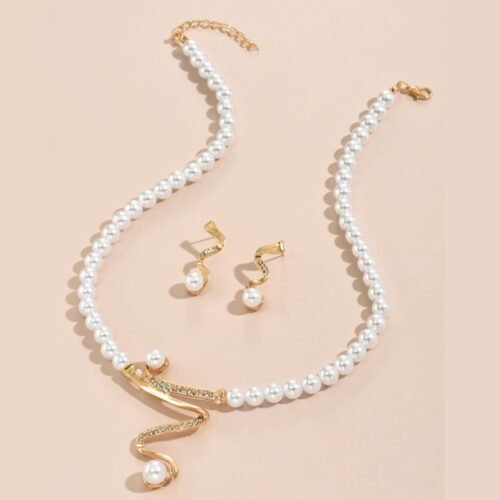 Pearl Necklace with Diamond Bridal Jewelry Set Earring Pendant Two Piece Set Personalized Temperament Imitation Pearl Combination - Image 6