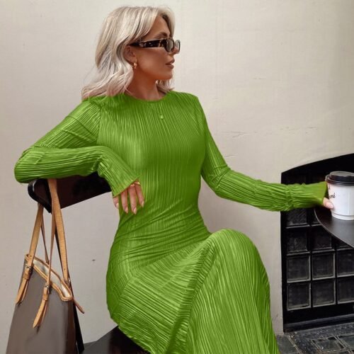 Women Fashion Long Sleeve Streetwear Bodycon Orange Midi Dress  Autumn Clothes Wholesale Items For Business - Image 11