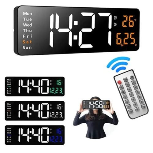 Wall Clock Digital Large LED Wall Mounted Remote Remote Control Date Week Temperature Clock Dual Alarms Gym Big Wall Clock - Image 11