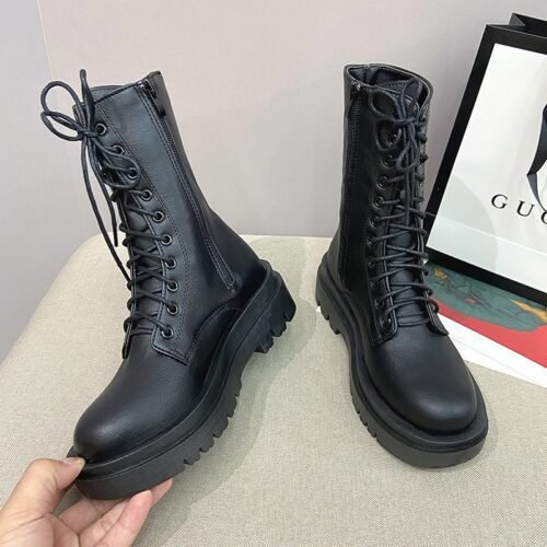 Autumn and Winter British Style New Knight Martin Boots Women's Over Knee Thick Bottom Zipper Mid length Boots Single Boots Women's - Image 2