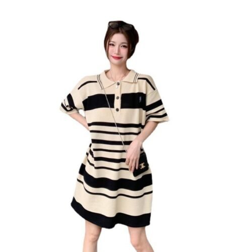Knite Clothes For Lady Solid Korean Casual Loose Short Sleeve Long Tshirt Dress