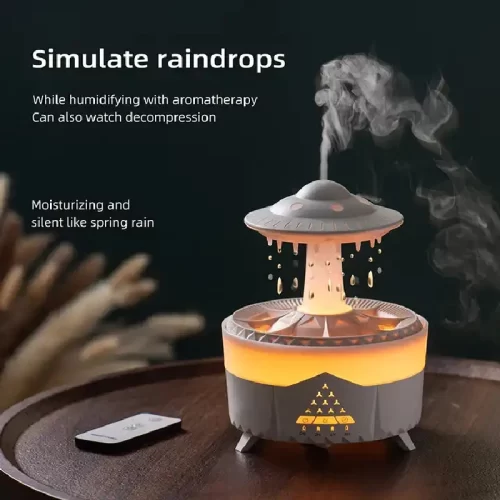 Rain Drop Air Humidifier Essential Oil Diffuser 350ml 7 Colors LED Lamp Ultrasonic Remote Control USB Rain Cloud Aroma Diffuser - Image 2
