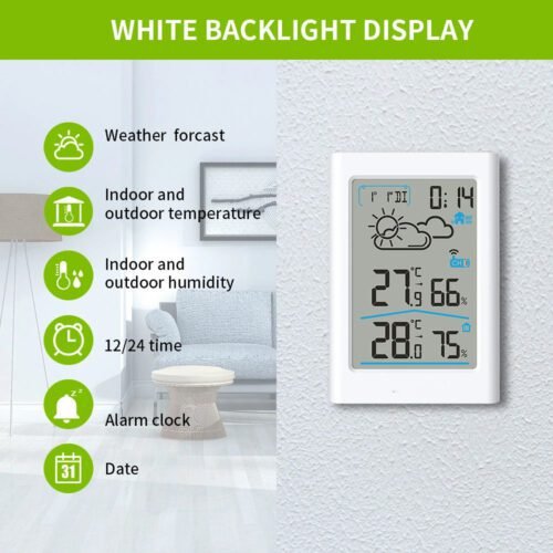 Digital Weather Station Indoor Outdoor Hygrometer Thermometer Wireless Weather Forecast Sensor Alarm Clock Date Backlight - Image 7