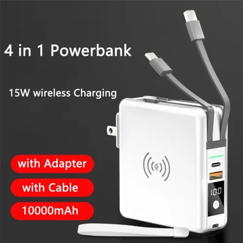 Power Bank 10000mAh With AC Plug 15W Fast Wireless Charging Powerbank USB Type C Mobile Phone Wall Charger for iPhone 14 Xiaomi - Image 2