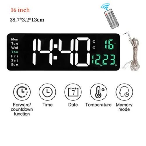 Wall Clock Digital Large LED Wall Mounted Remote Remote Control Date Week Temperature Clock Dual Alarms Gym Big Wall Clock - Image 7