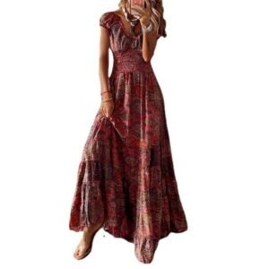 Printed slim fit waist cinching French floral cake long skirt for women