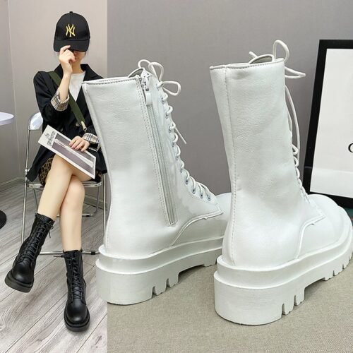 Autumn and Winter British Style New Knight Martin Boots Women's Over Knee Thick Bottom Zipper Mid length Boots Single Boots Women's - Image 6