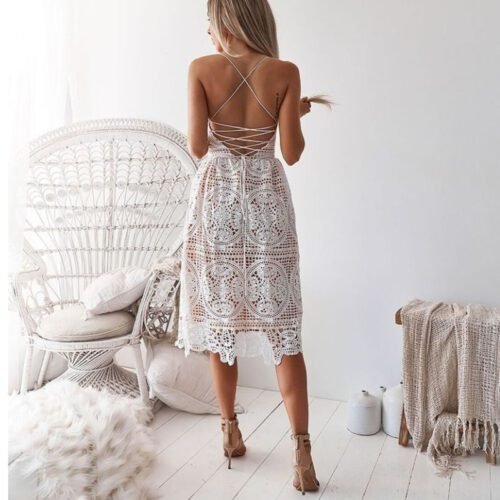 Dress women sexy lace halter plus size christmas vintage  woman clothes white party dresses club gothic summer - Image 3