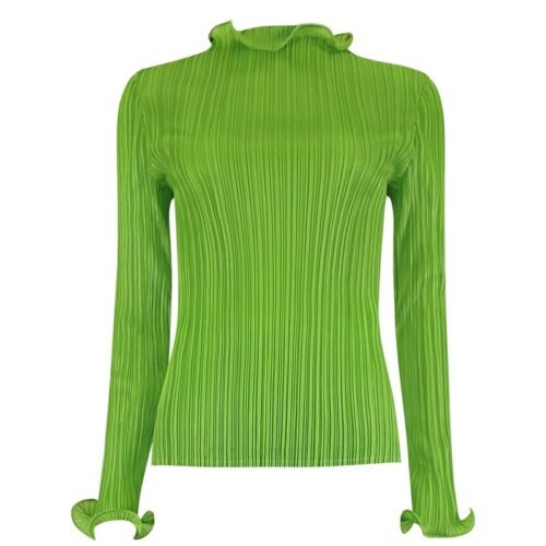 Miyake Pleated  Spring Autumn Green Skirt Two piece Sets Elegant Casual Designer Clothes - Image 5