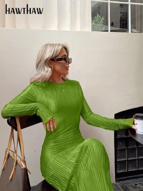Women Fashion Long Sleeve Streetwear Bodycon Orange Midi Dress  Autumn Clothes Wholesale Items For Business - Image 3