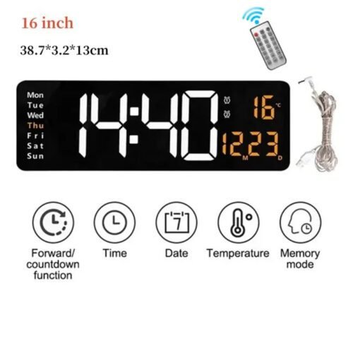 Wall Clock Digital Large LED Wall Mounted Remote Remote Control Date Week Temperature Clock Dual Alarms Gym Big Wall Clock - Image 6