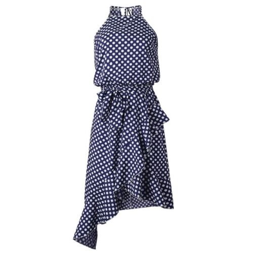 Sleeveless High Waist Casual Dress Summer  Dot Print Women Ruffles Dress Loose Elegant Lace Up Women Clothes Sexy Dresses - Image 8