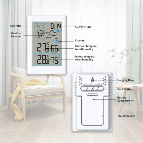 Digital Weather Station Indoor Outdoor Hygrometer Thermometer Wireless Weather Forecast Sensor Alarm Clock Date Backlight - Image 3