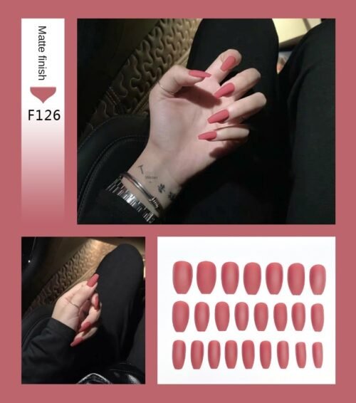 Nail Art Fake Nails Stiletto Tips Clear Press on Long False with Glue Coffin Stick Display Full Cover Artificial Designs Matte - Image 9