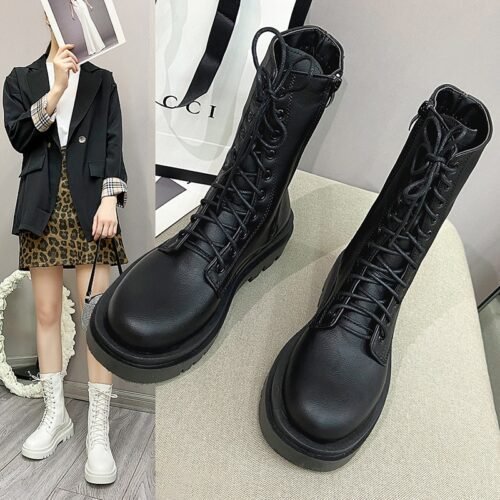 Autumn and Winter British Style New Knight Martin Boots Women's Over Knee Thick Bottom Zipper Mid length Boots Single Boots Women's - Image 7