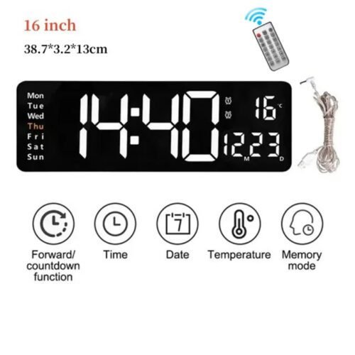 Wall Clock Digital Large LED Wall Mounted Remote Remote Control Date Week Temperature Clock Dual Alarms Gym Big Wall Clock - Image 4