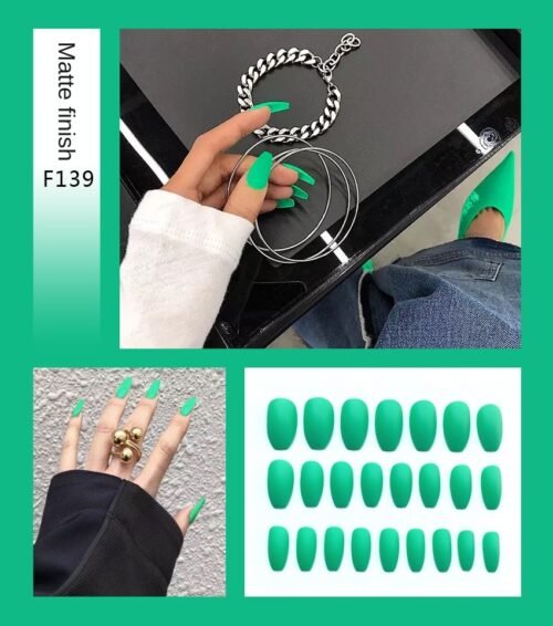 Nail Art Fake Nails Stiletto Tips Clear Press on Long False with Glue Coffin Stick Display Full Cover Artificial Designs Matte - Image 22