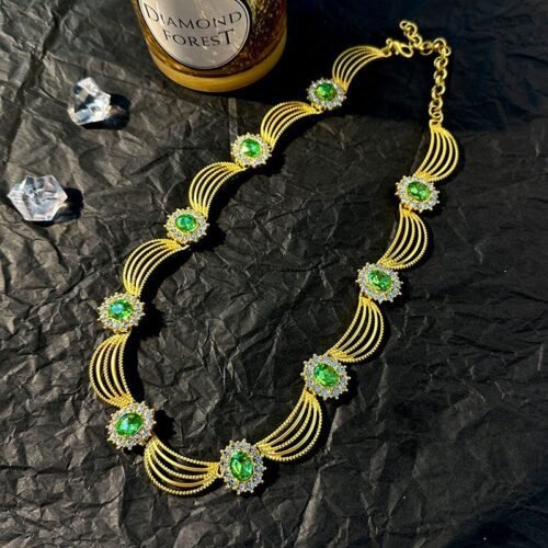Fashion alloy diamond set emerald necklace for women - Image 2