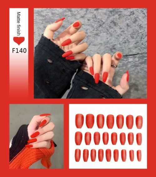 Nail Art Fake Nails Stiletto Tips Clear Press on Long False with Glue Coffin Stick Display Full Cover Artificial Designs Matte - Image 23