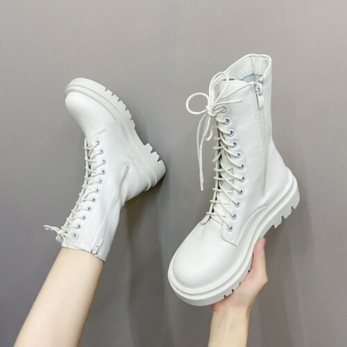Autumn and Winter British Style New Knight Martin Boots Women's Over Knee Thick Bottom Zipper Mid length Boots Single Boots Women's - Image 4