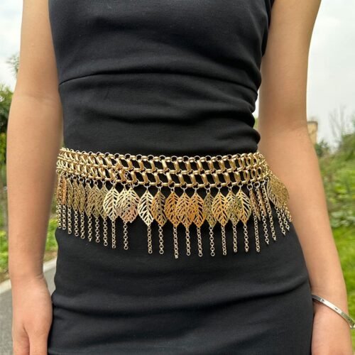 Heavy Industry Waist Chain Multi layered Golden Leaf Tassel Belt - Image 4