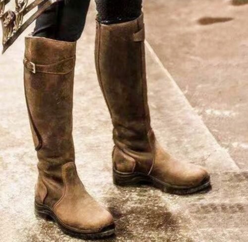 New large size boots Europe and America flat round head women's leather boots - Image 5