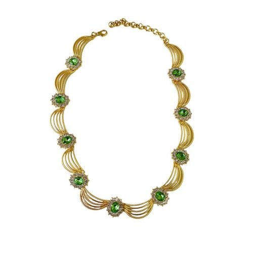 Fashion alloy diamond set emerald necklace for women
