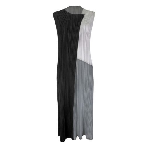 Patchwork Pleated Sleeveless Dress For Women 2023 Summer Color Block Irregular Dresses Female Elegant Clothes - Image 6