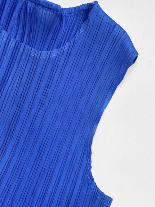 Long Pleated Holiday Dress Sleeveless O Neck Solid Color Loose Patchwork Summer New A-line Women's Clothes - Image 5