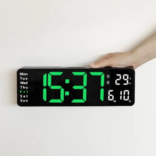 Wall Clock Digital Large LED Wall Mounted Remote Remote Control Date Week Temperature Clock Dual Alarms Gym Big Wall Clock - Image 2