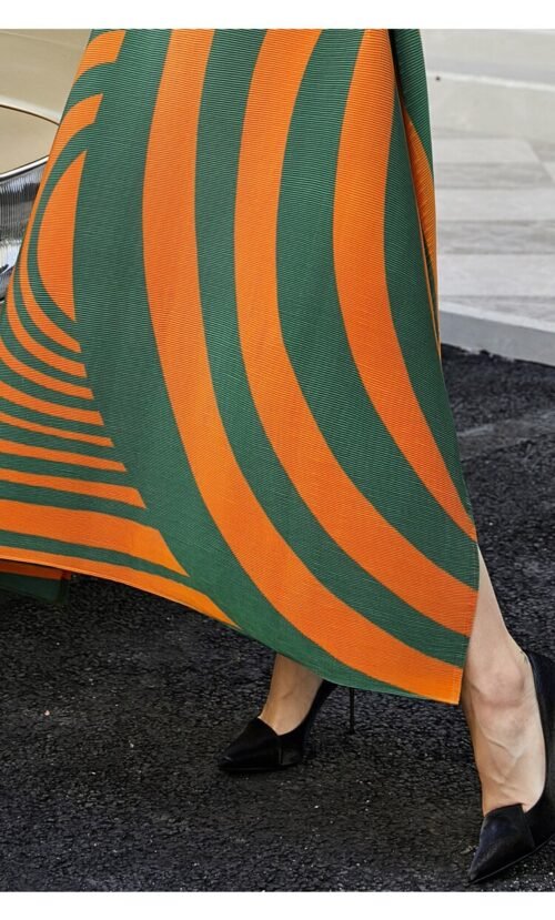 Fall Loose women pleated designer dress with Sashes orange stripes Bohemian dress high fashion aesthetic indie clothes - Image 6