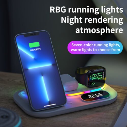 New Three-In-One Wireless Charger With Clock Fast Charging Rgb Atmosphere Light Multi-Function Wireless Charger For Mobile Phone - Image 5