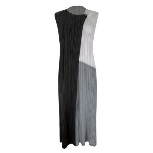Patchwork Pleated Sleeveless Dress For Women 2023 Summer Color Block Irregular Dresses Female Elegant Clothes - Image 5