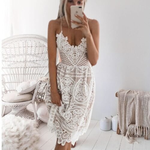 Dress women sexy lace halter plus size christmas vintage  woman clothes white party dresses club gothic summer - Image 8