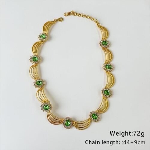 Fashion alloy diamond set emerald necklace for women - Image 4