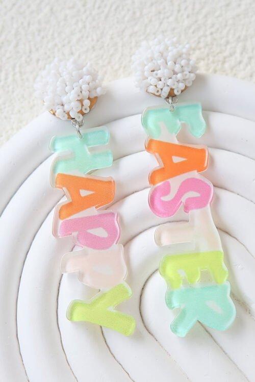 Pink Colorful HAPPY EASTER Drop Earrings - Image 5