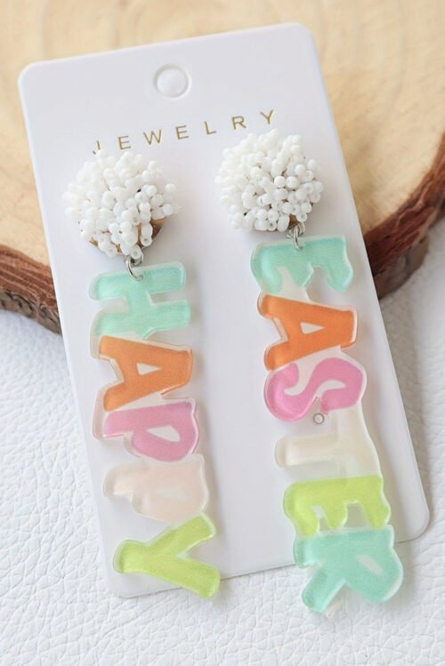 Pink Colorful HAPPY EASTER Drop Earrings - Image 6