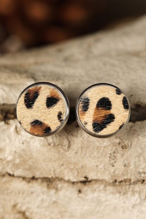 Brown Leopard Studded Earrings - Image 2